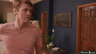 Hot sheboy Brittney Kade masturbating a couple under the sheets